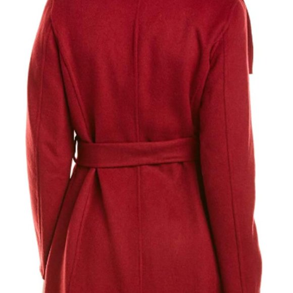TAHARI WOMEN'S DEEP RED WOOL BELTED COAT JACKET - Picture 3 of 5